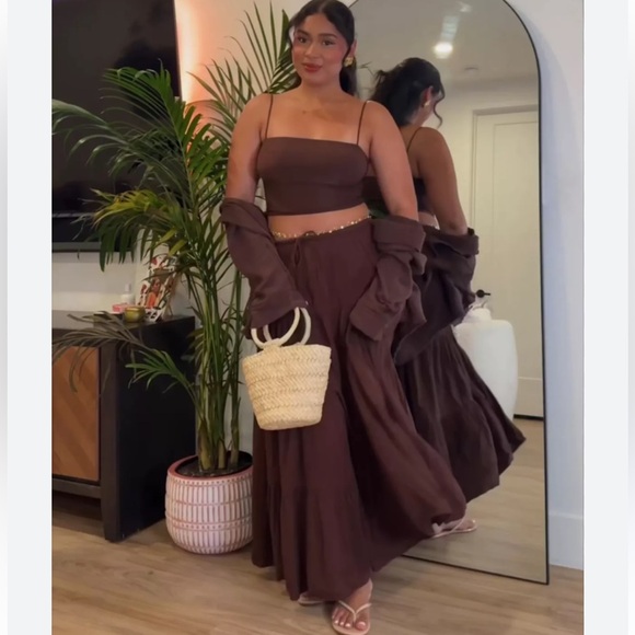 Aerie Beach Club Tiered Maxi Skirt brown size Small - Picture 1 of 7